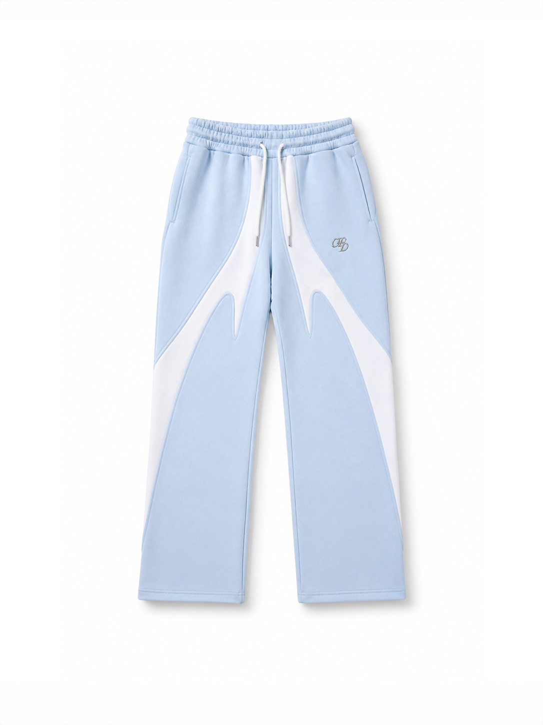 Blaue Open Leg Jogger Baby von COMME PAS DE DEUX, weiche Jersey-Hose mit weitem Bein für Babys, sichtbar im Bild