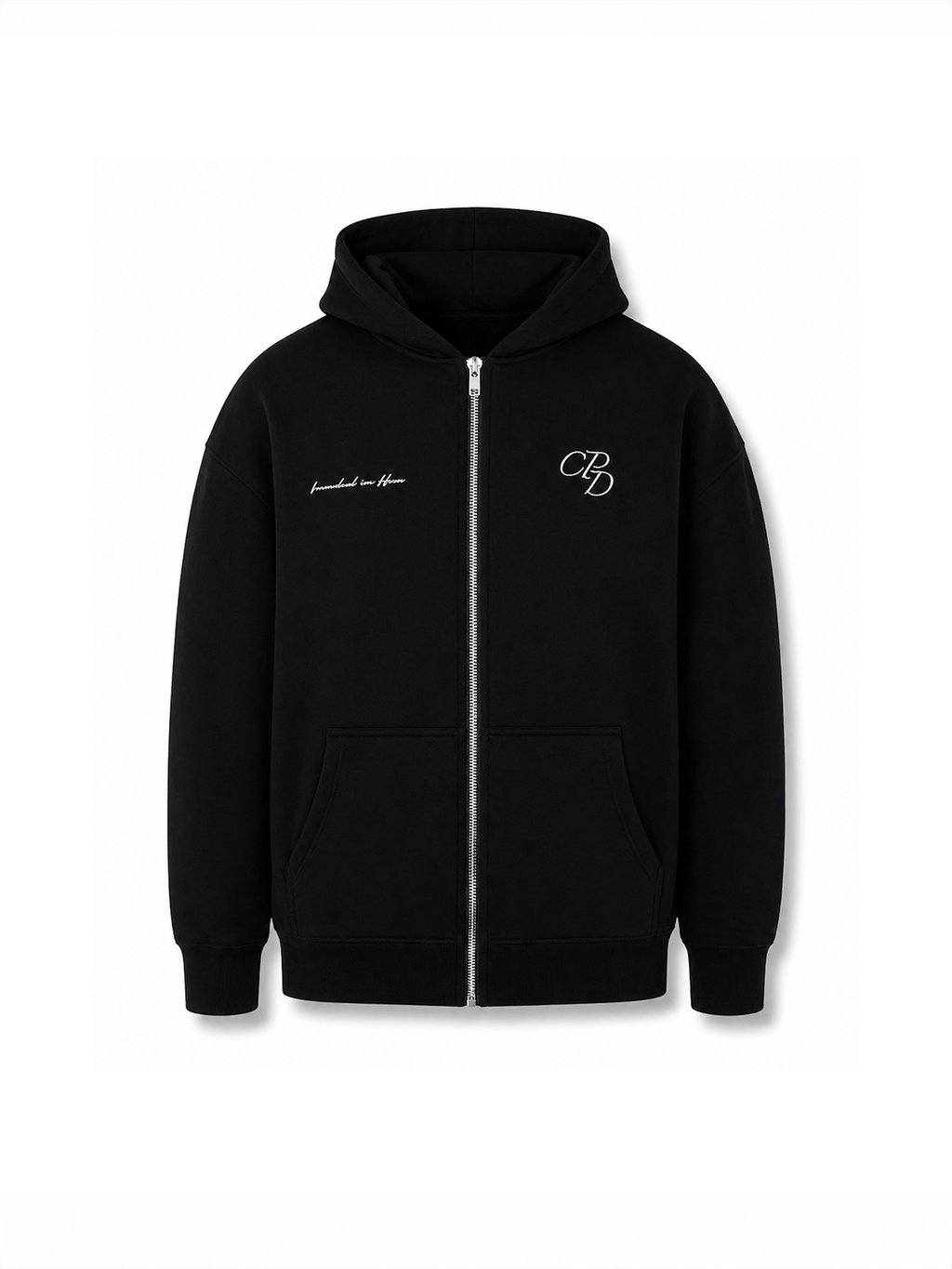 Schwarze ZIP-HOODIE von COMME PAS DE DEUX mit Reißverschluss und Kapuze, bequemes und modernes Design.