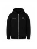 Schwarze ZIP-HOODIE von COMME PAS DE DEUX mit Reißverschluss und Kapuze, bequemes und modernes Design.