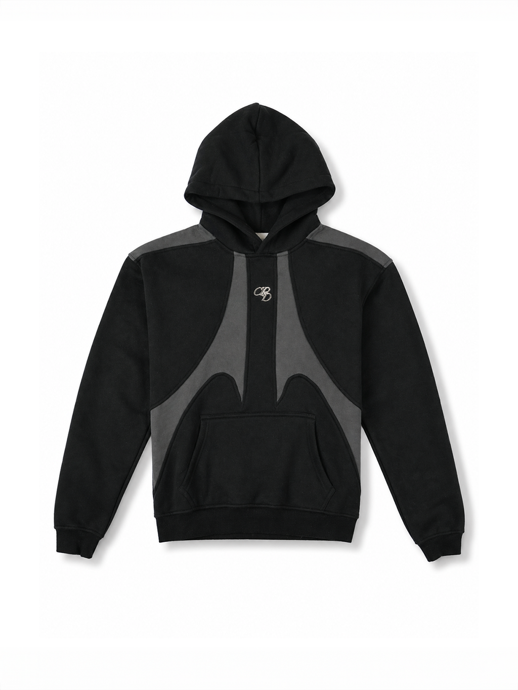 Schwarzer COMME PAS DEUX Hoodie aus weicher Baumwolle, mit Kapuze und Kängurutaschen, frontal sichtbar.