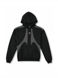 Schwarzer COMME PAS DEUX Hoodie aus weicher Baumwolle, mit Kapuze und Kängurutaschen, frontal sichtbar.
