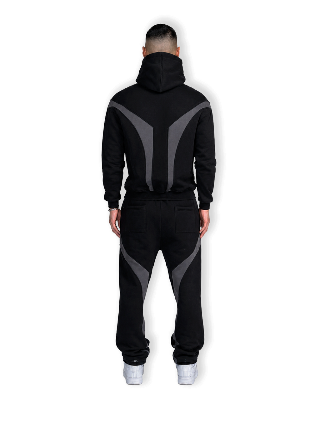 Schwarze OPEN LEG JOGGER von COMME PAS DEUX, Rückansicht, lockere Passform, bequeme Sporthose mit weitem Bein