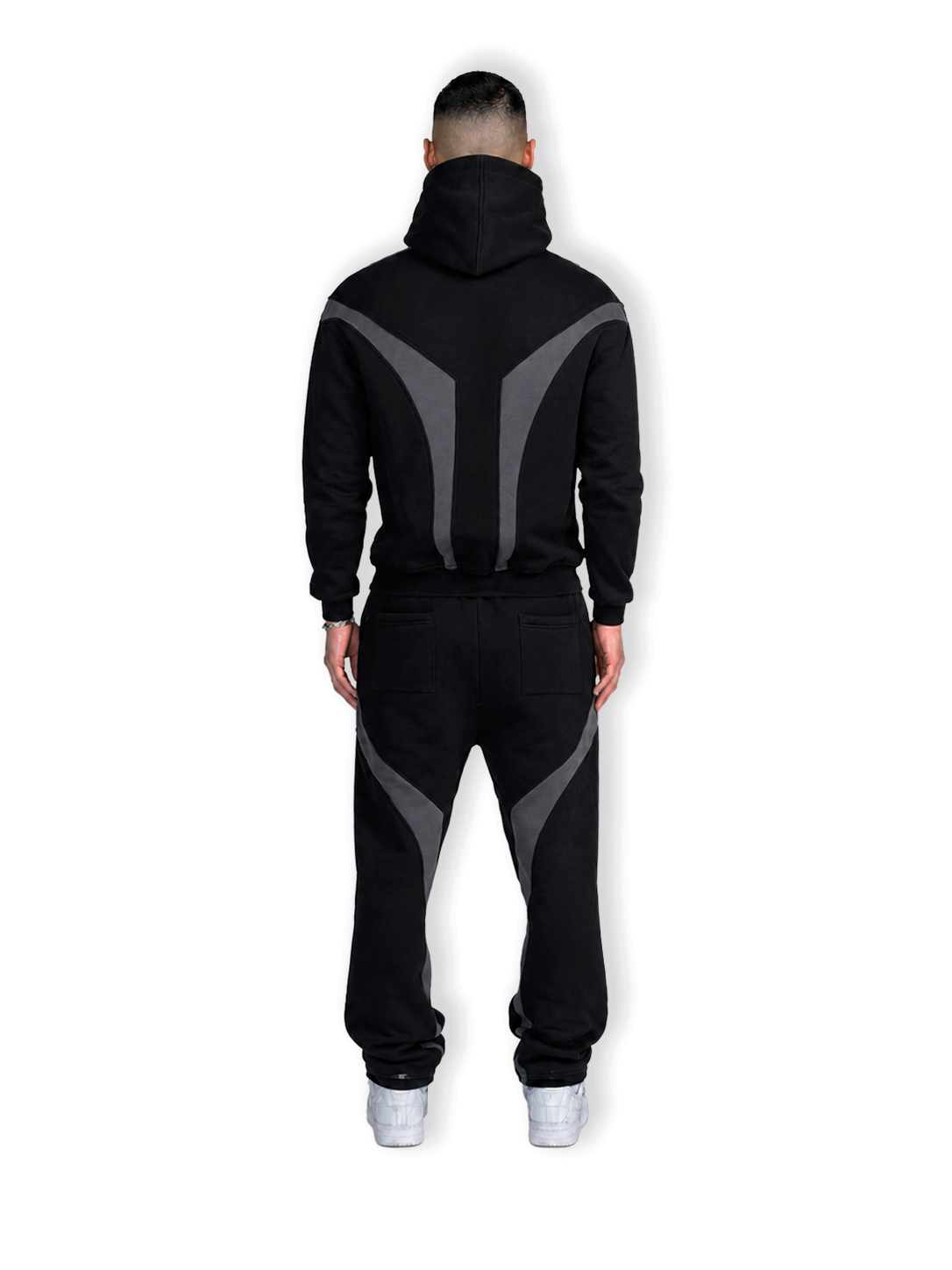 Schwarze OPEN LEG JOGGER von COMME PAS DEUX, Rückansicht, lockere Passform, bequeme Sporthose mit weitem Bein